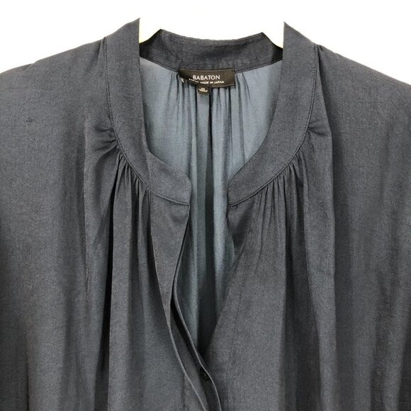 Babaton Aritzia Navy Blue Patrick Long Sleeve Notched Neck  Blouse XS - Picture 7 of 16